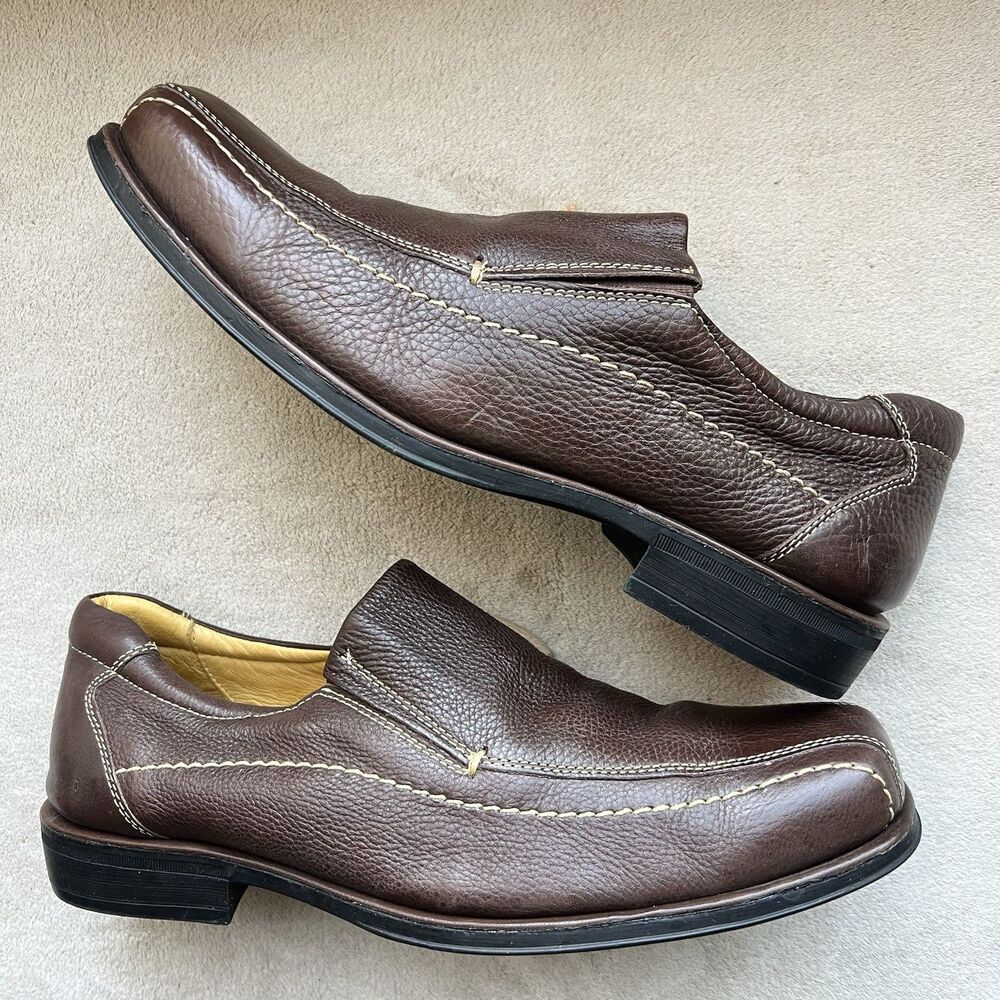 Sandro Moscolini Brown Pebble Distressed Leather Loafer Shoes Men 10.5 D Casual